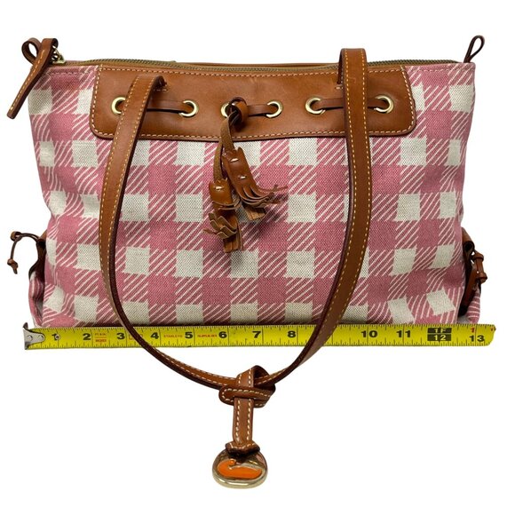 Dooney & Bourke Pink & Beige Checkered Canvas Tote Bag With Leather‎ Accents - Picture 15 of 15